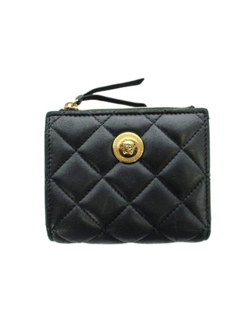 Versace Bifold Wallet Logo Leather Medusa Quilted Black